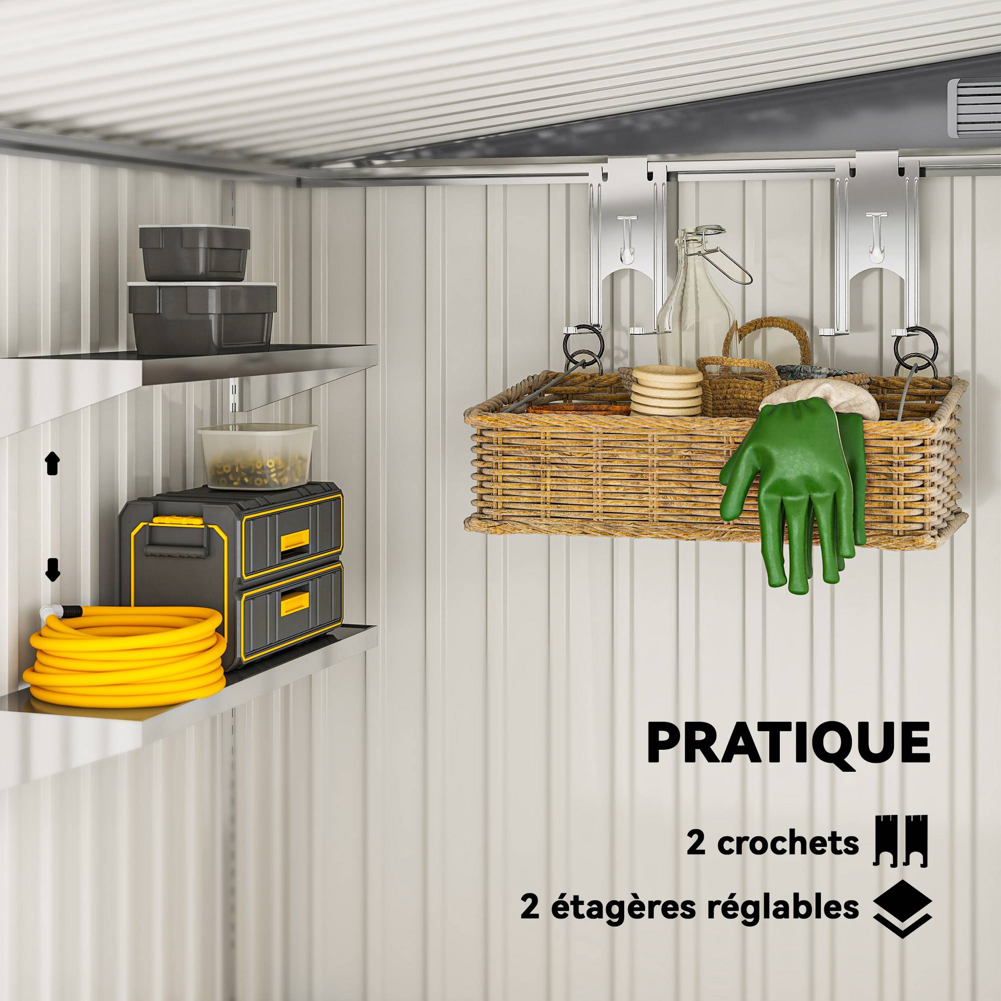 Sans Marque - Abri de jardin 2,81 m² avec fondation, abri à outils extérieur adossé en acier galvanisé, 154x206,5x181cm, gris foncé - Image 7