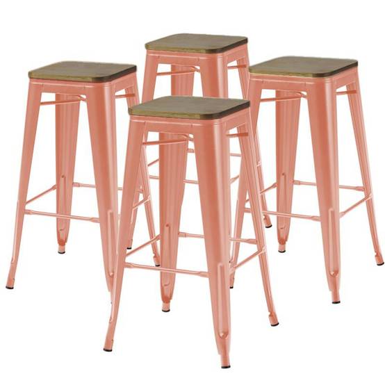 Oviala - Lot de 4 tabourets de bar en métal mat terracotta et bois Indus - Oviala - Image 1