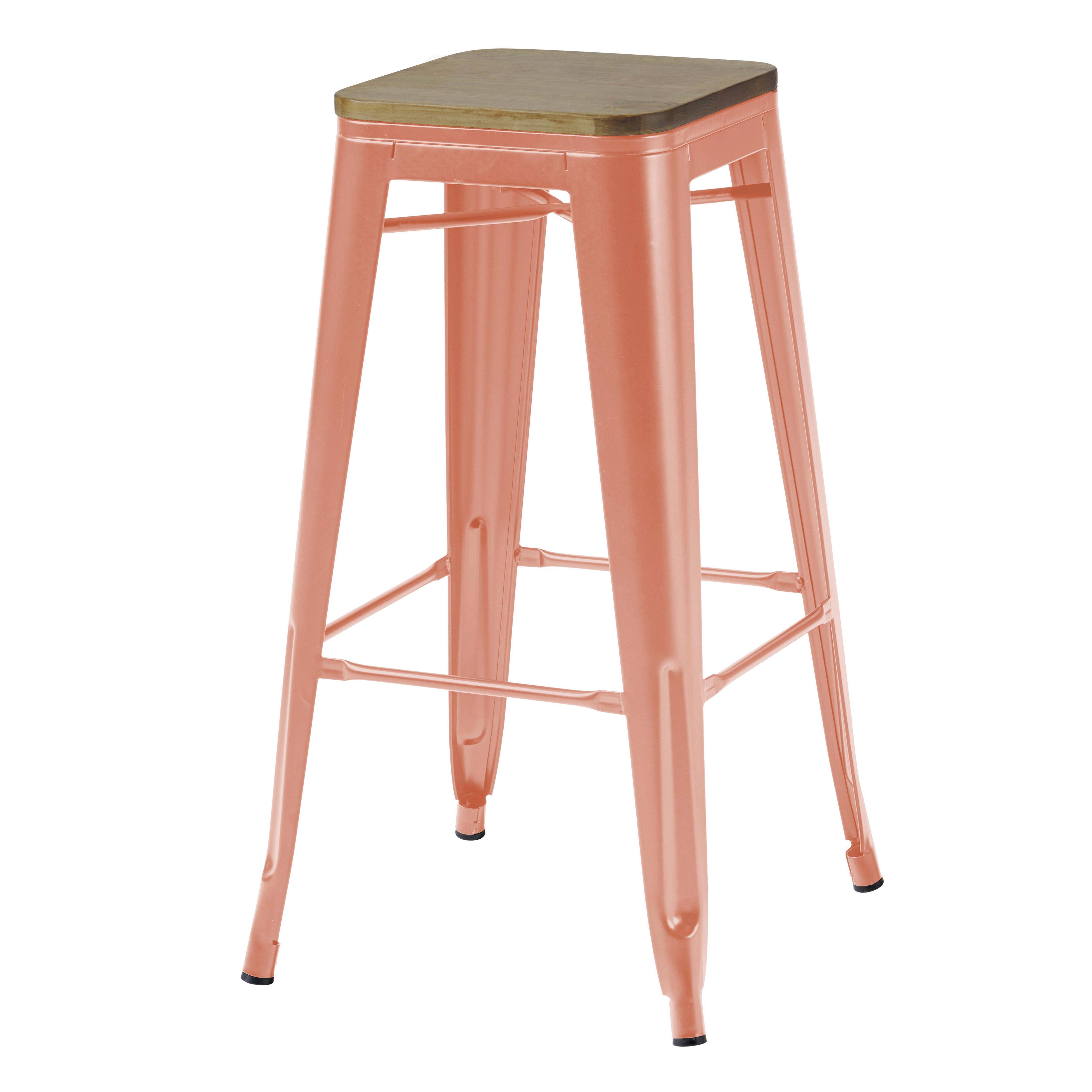 Oviala - Lot de 4 tabourets de bar en métal mat terracotta et bois Indus - Oviala - Image 2
