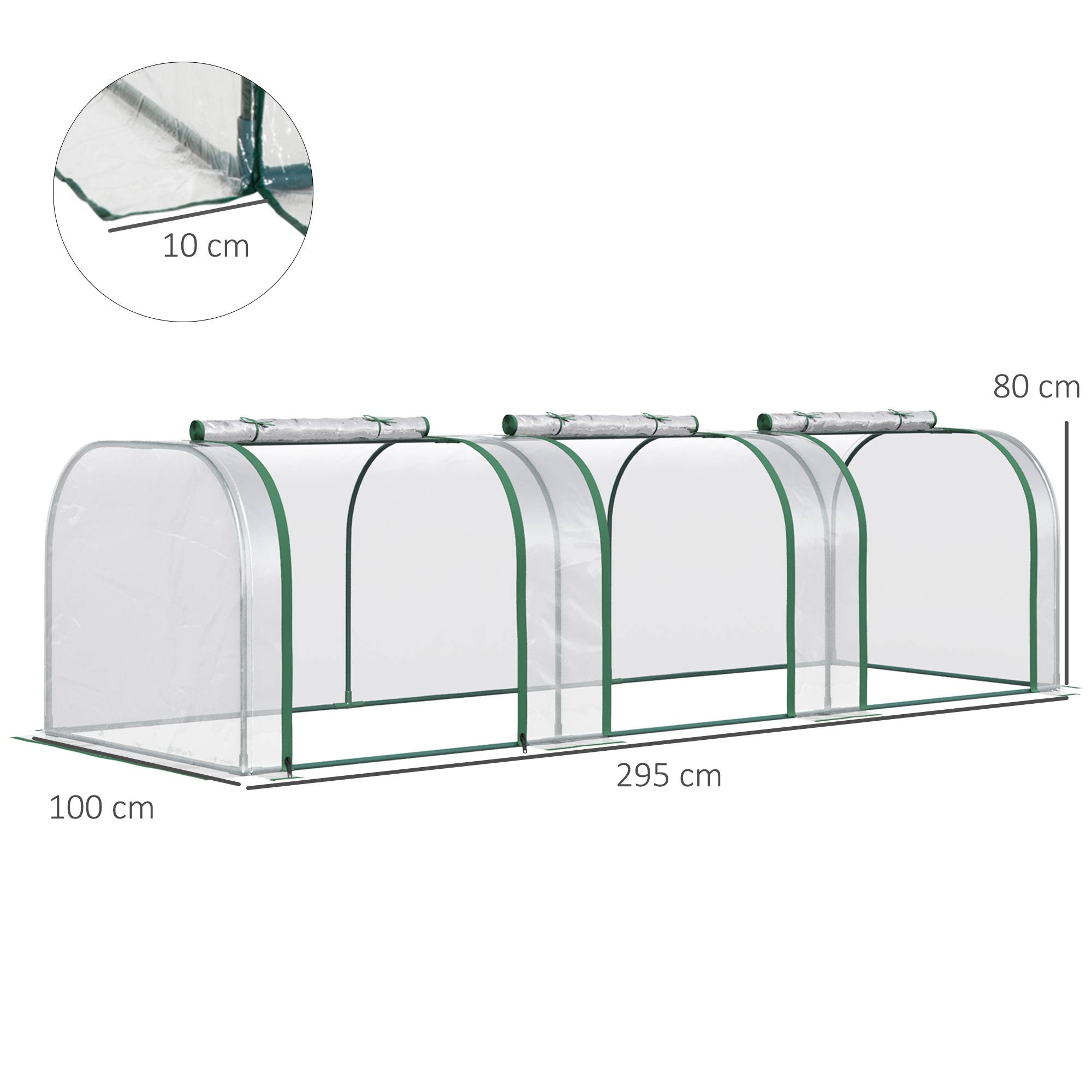 Serre transparente aluminium 295x100x80cm, structure acier durable, trois portes enroulables fonctionnelles - Image 5