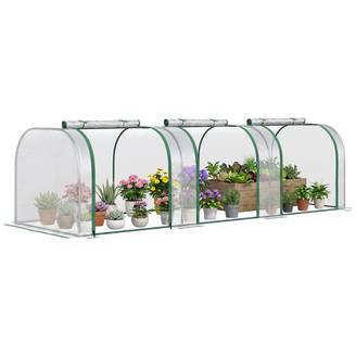 Serre transparente aluminium 295x100x80cm, structure acier durable, trois portes enroulables fonctionnelles