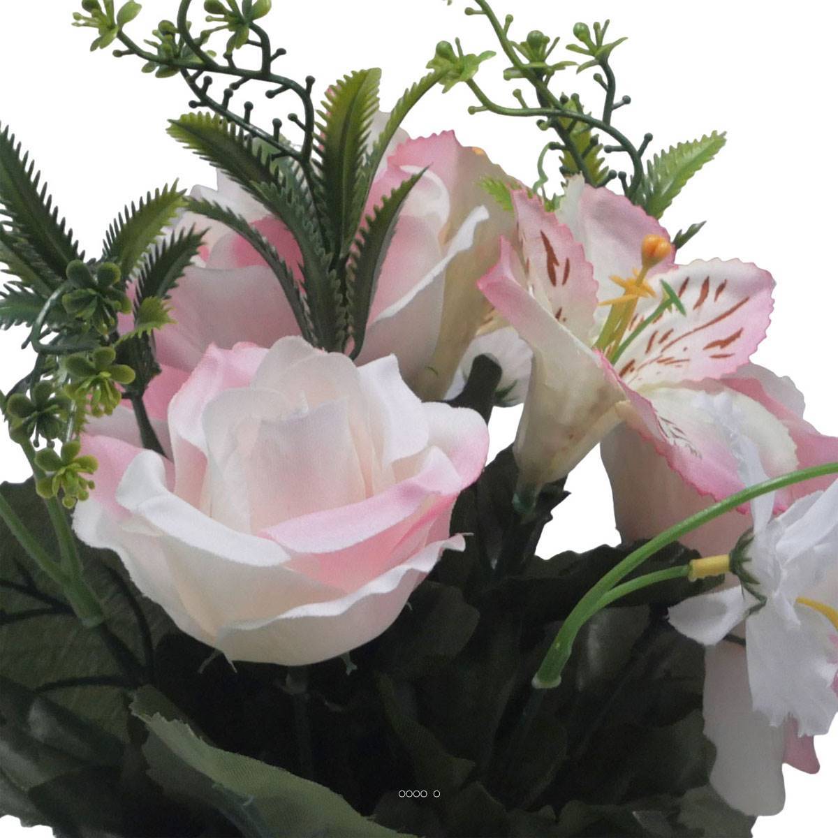 Artificielles - Pot Boule Béton pour Tombe de Rose, Alstromeria, et Orchidées Rose artificiels - Toussaint - couleur: Rose 715 - Image 3