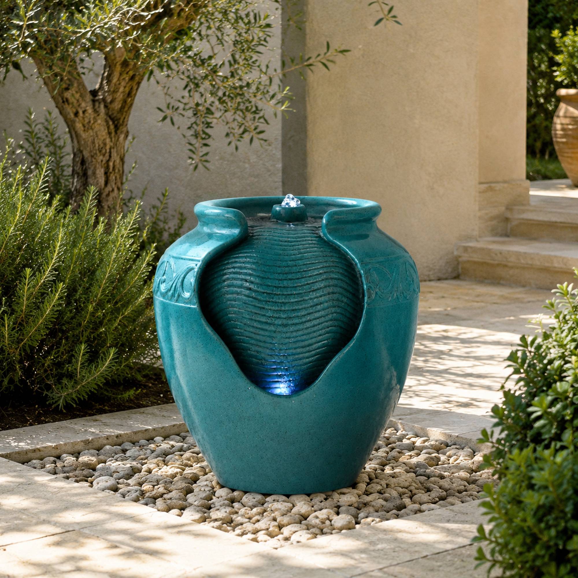 Teamson Home - Fontaine de jardin vert d'eau en forme d'amphore avec éclairage LED - Image 4