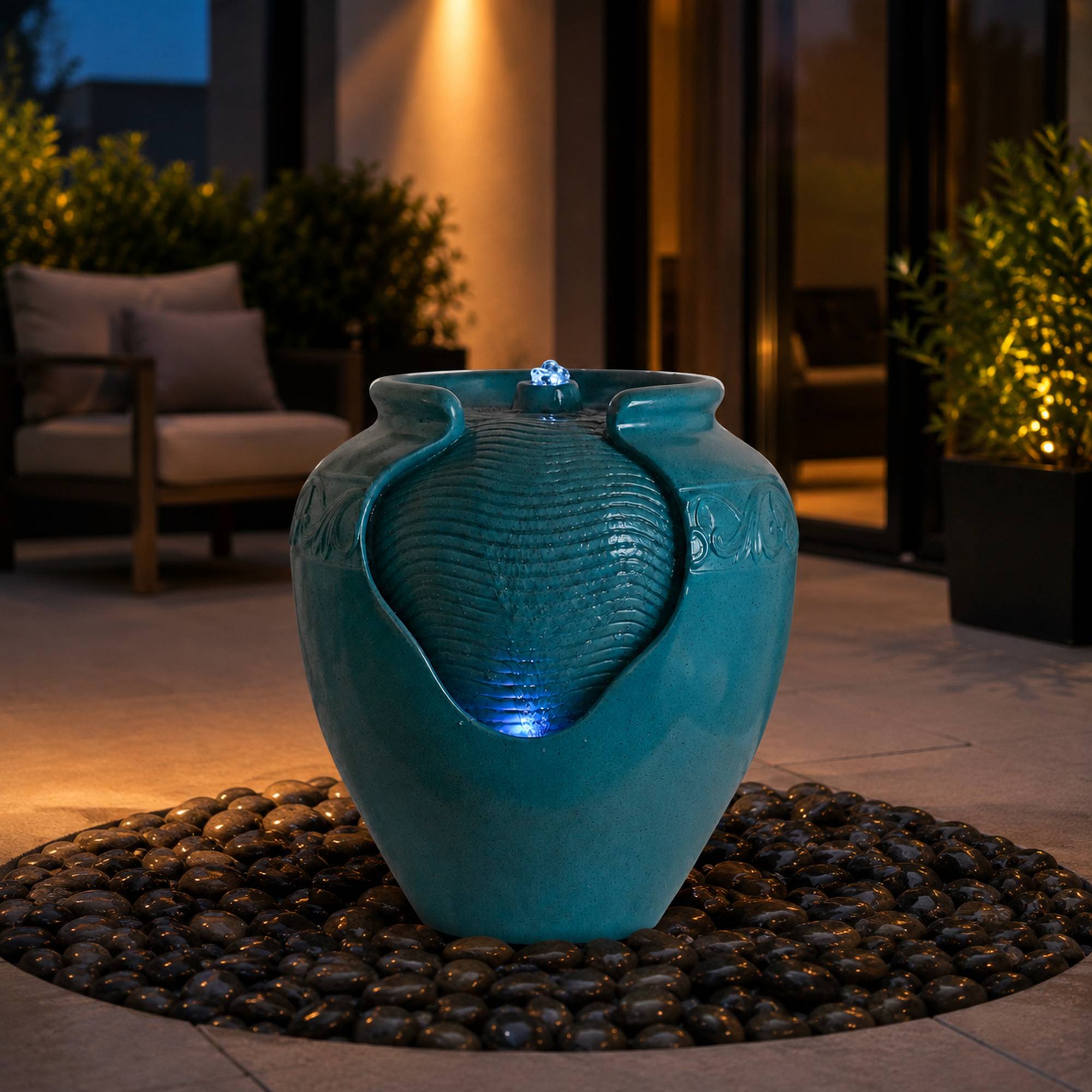 Teamson Home - Fontaine de jardin vert d'eau en forme d'amphore avec éclairage LED - Image 1
