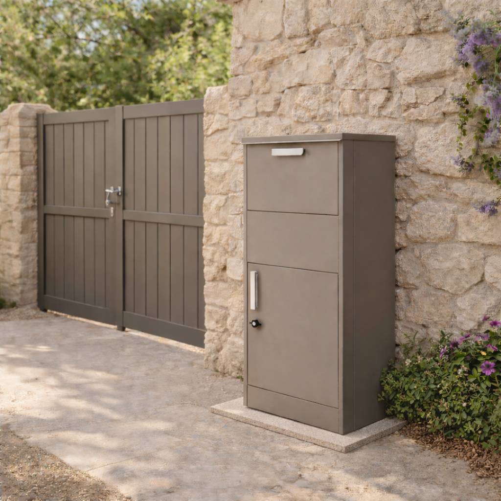 Couleurs du monde - Boîte aux lettres taupe avec espace colis – structure galvanisée résistante pour maison et jardin - Image 1