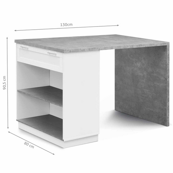 Ilot central mange debout 4 personnes VITO 130 cm blanc et plateau effet béton - Image 5