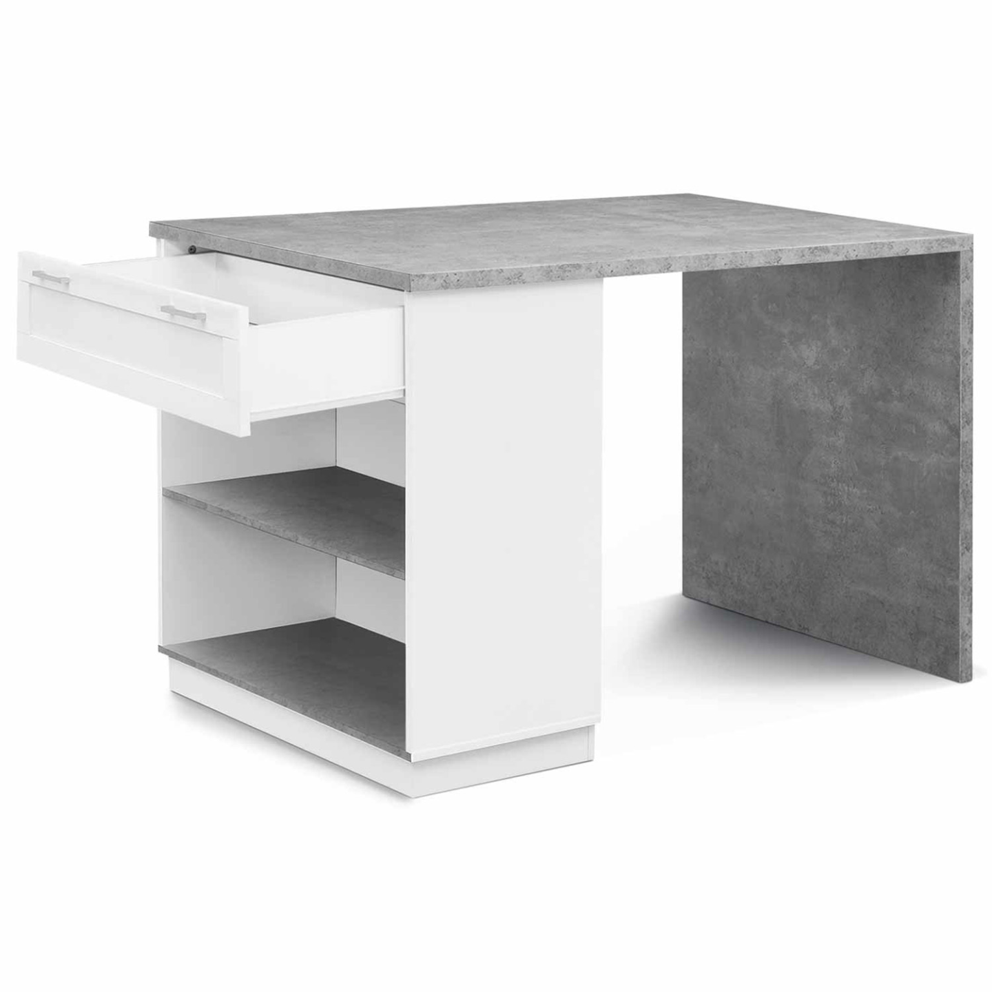 Ilot central mange debout 4 personnes VITO 130 cm blanc et plateau effet béton - Image 4
