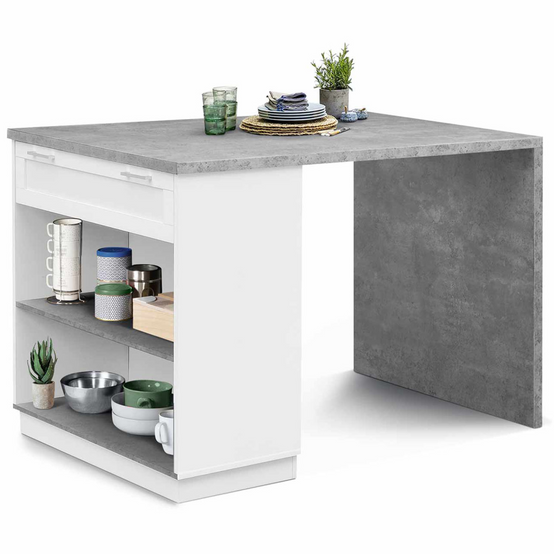 Ilot central mange debout 4 personnes VITO 130 cm blanc et plateau effet béton - Image 2