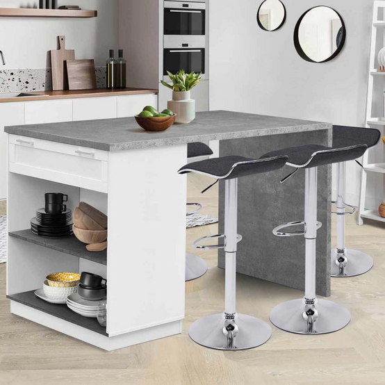 Ilot central mange debout 4 personnes VITO 130 cm blanc et plateau effet béton - Image 1