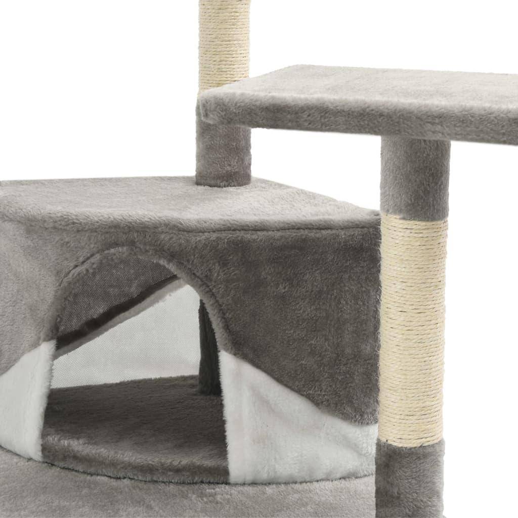 Helloshop26 - Arbre à chat griffoir grattoir niche jouet animaux peluché en sisal 203 cm gris et blanc - Image 5