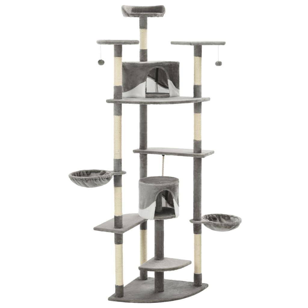 Helloshop26 - Arbre à chat griffoir grattoir niche jouet animaux peluché en sisal 203 cm gris et blanc - Image 2