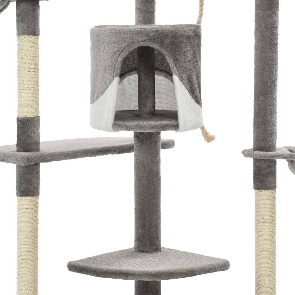 Helloshop26 - Arbre à chat griffoir grattoir niche jouet animaux peluché en sisal 203 cm gris et blanc - Image 4