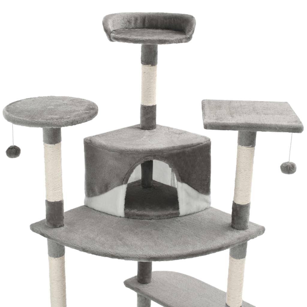 Helloshop26 - Arbre à chat griffoir grattoir niche jouet animaux peluché en sisal 203 cm gris et blanc - Image 3