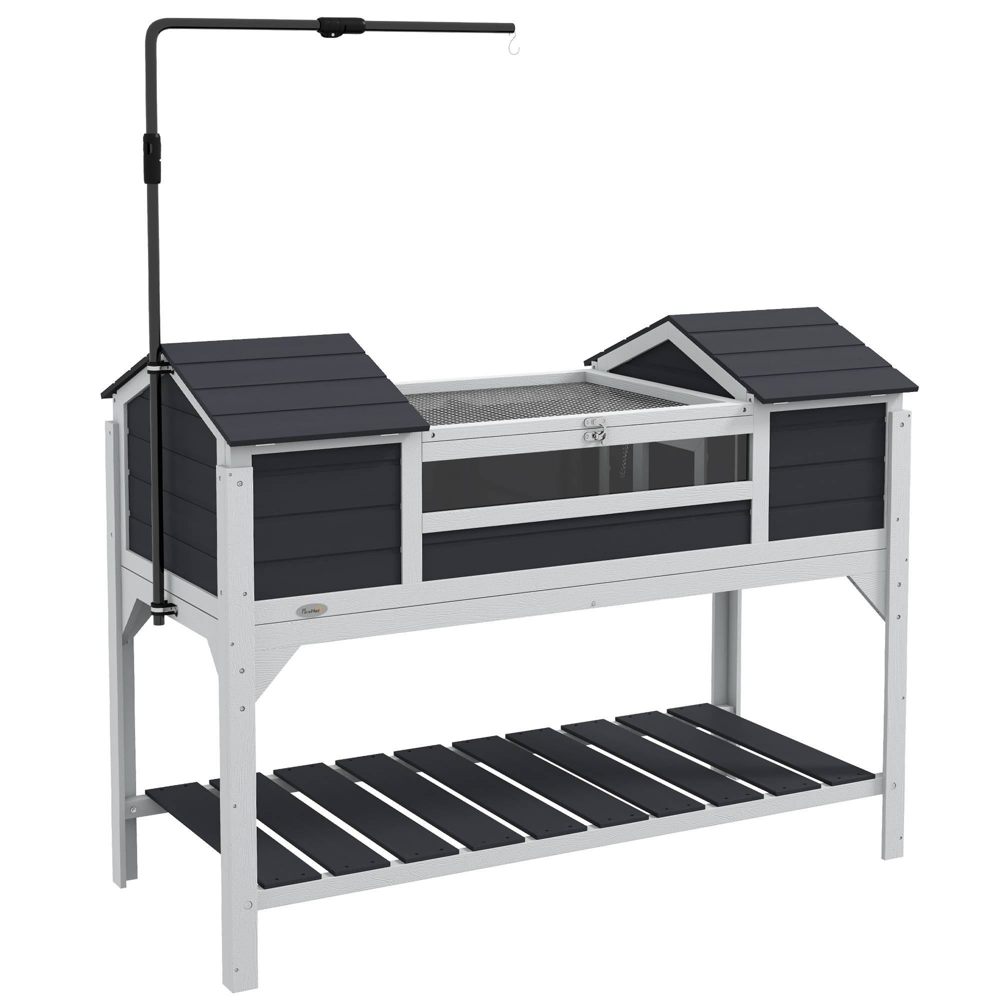 Maison tortue terrestre extérieure enclos tortue 2 niches support de lampe réglable bois massif 122 x 56,5 x 93 cm gris - Image 1