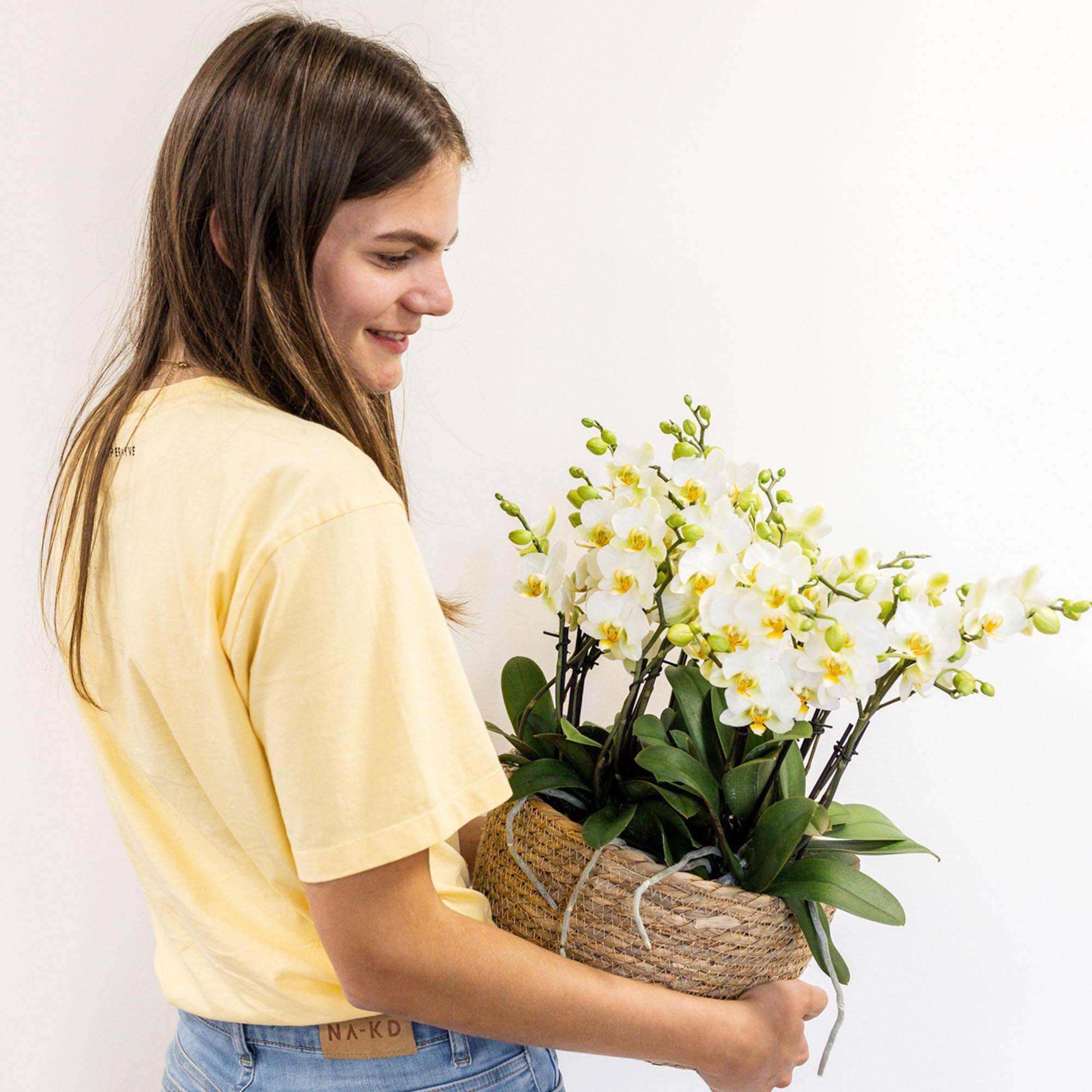 La Green Touch - Set de 3 orchidées blanches et 3 Rhipsalis dans un panier en roseau avec réservoir d'eau- La Green Touch - Image 3