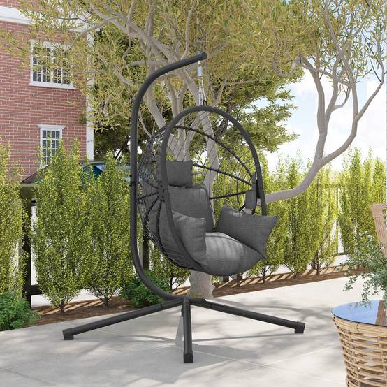 Chaise suspendue d’extérieur Chaise suspendue, incluant rembourrage, chaise à œufs, 120 cm x 106 cm x 188 cm, gris - Image 8