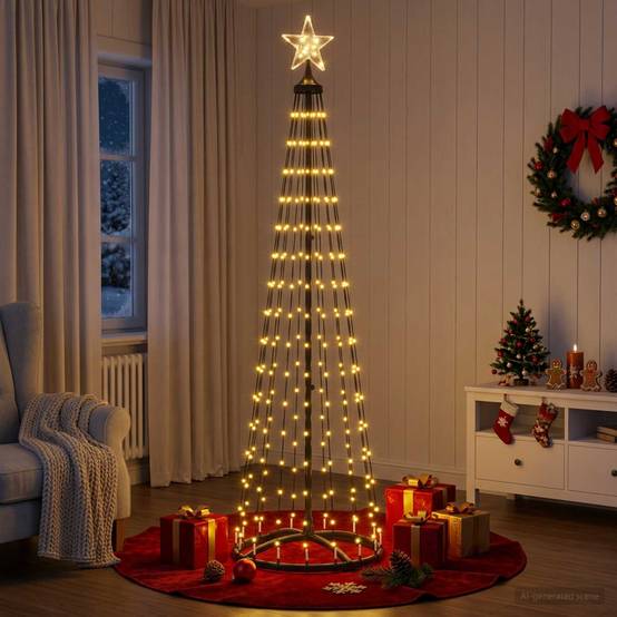 Vidaxl - Sapin cône lumineux LED 180 cm 250 LED Blanc chaud Acier Blanc vidaXL 42050807 - Image 4