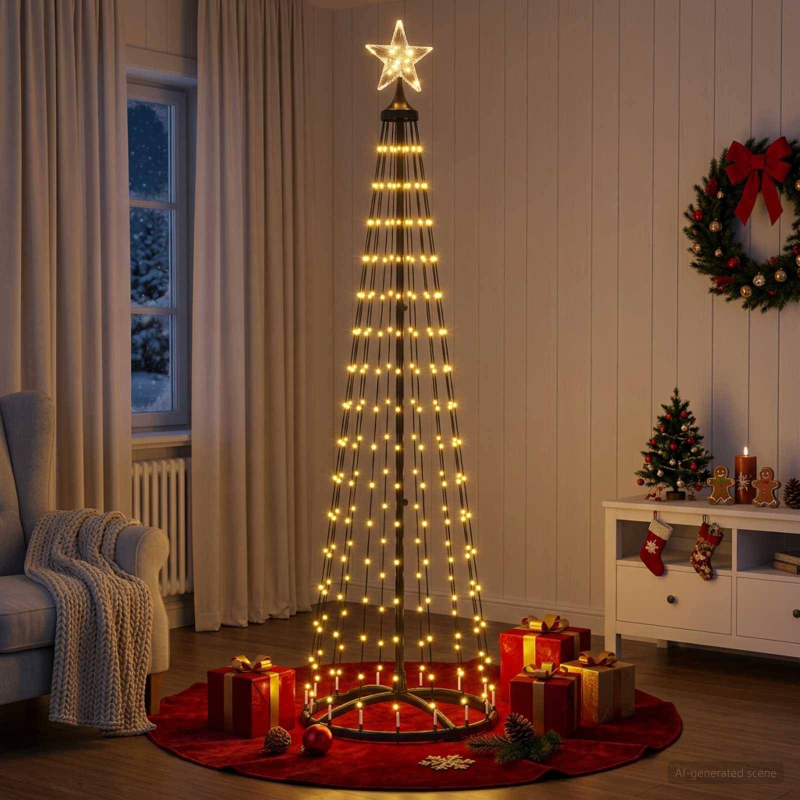 Vidaxl - Sapin cône lumineux LED 180 cm 250 LED Blanc chaud Acier Blanc vidaXL 42050807 - Image 4
