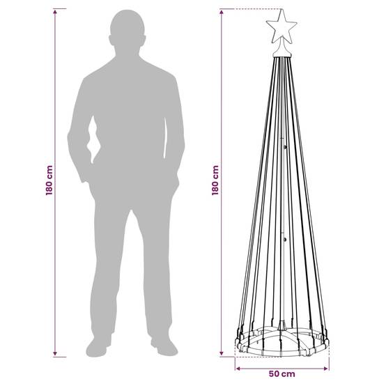 Vidaxl - Sapin cône lumineux LED 180 cm 250 LED Blanc chaud Acier Blanc vidaXL 42050807 - Image 3