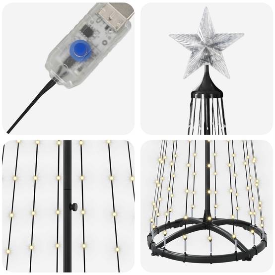 Vidaxl - Sapin cône lumineux LED 180 cm 250 LED Blanc chaud Acier Blanc vidaXL 42050807 - Image 6
