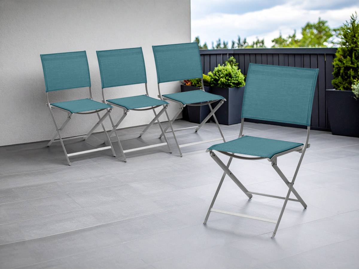 Hesperide - Lot de 4 chaises de jardin en aluminium pliables Bleu Canard Axant - Hespéride - Image 2
