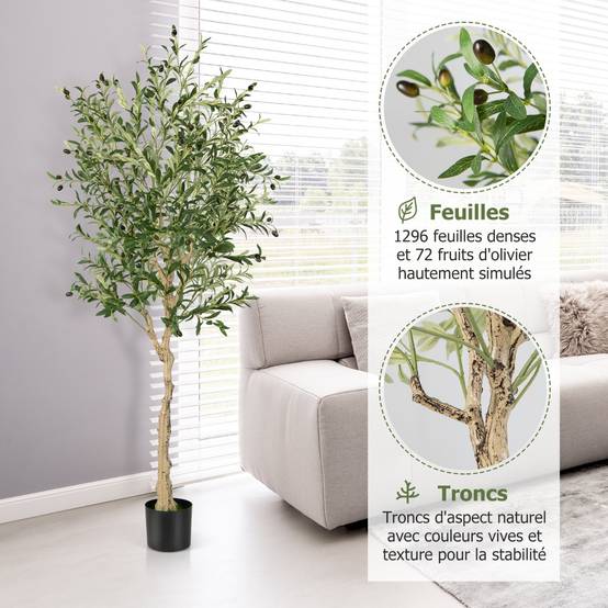 Plantes Artificielles Fausse Olivier en Pot H-182 cm Feuilles en Soie Décoration pour Intérieur/Extérieur - Image 6