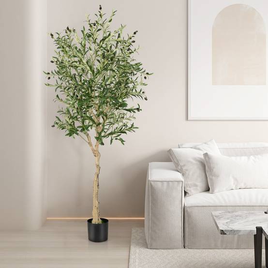 Plantes Artificielles Fausse Olivier en Pot H-182 cm Feuilles en Soie Décoration pour Intérieur/Extérieur - Image 3