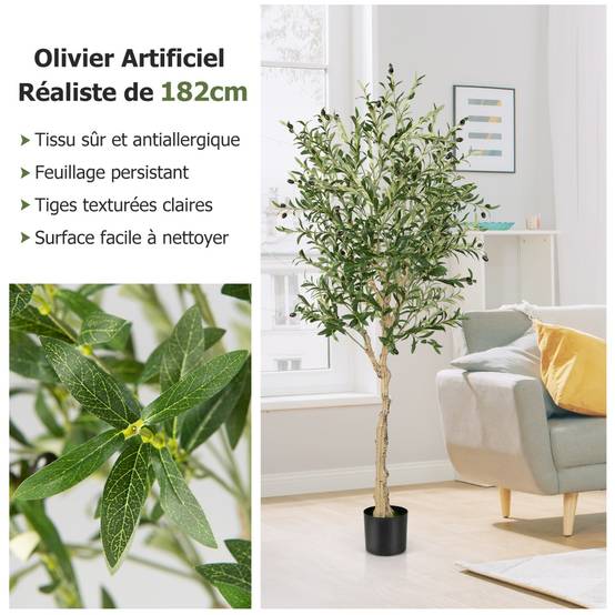 Plantes Artificielles Fausse Olivier en Pot H-182 cm Feuilles en Soie Décoration pour Intérieur/Extérieur - Image 7