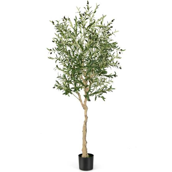 Plantes Artificielles Fausse Olivier en Pot H-182 cm Feuilles en Soie Décoration pour Intérieur/Extérieur - Image 5