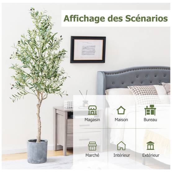 Plantes Artificielles Fausse Olivier en Pot H-182 cm Feuilles en Soie Décoration pour Intérieur/Extérieur - Image 9