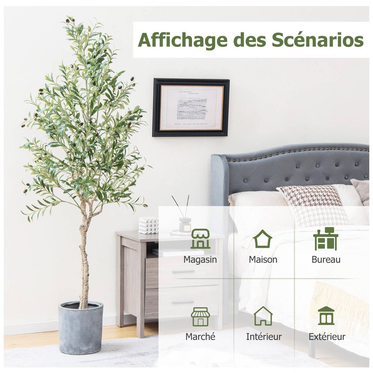 Plantes Artificielles Fausse Olivier en Pot H-182 cm Feuilles en Soie Décoration pour Intérieur/Extérieur - Image 9