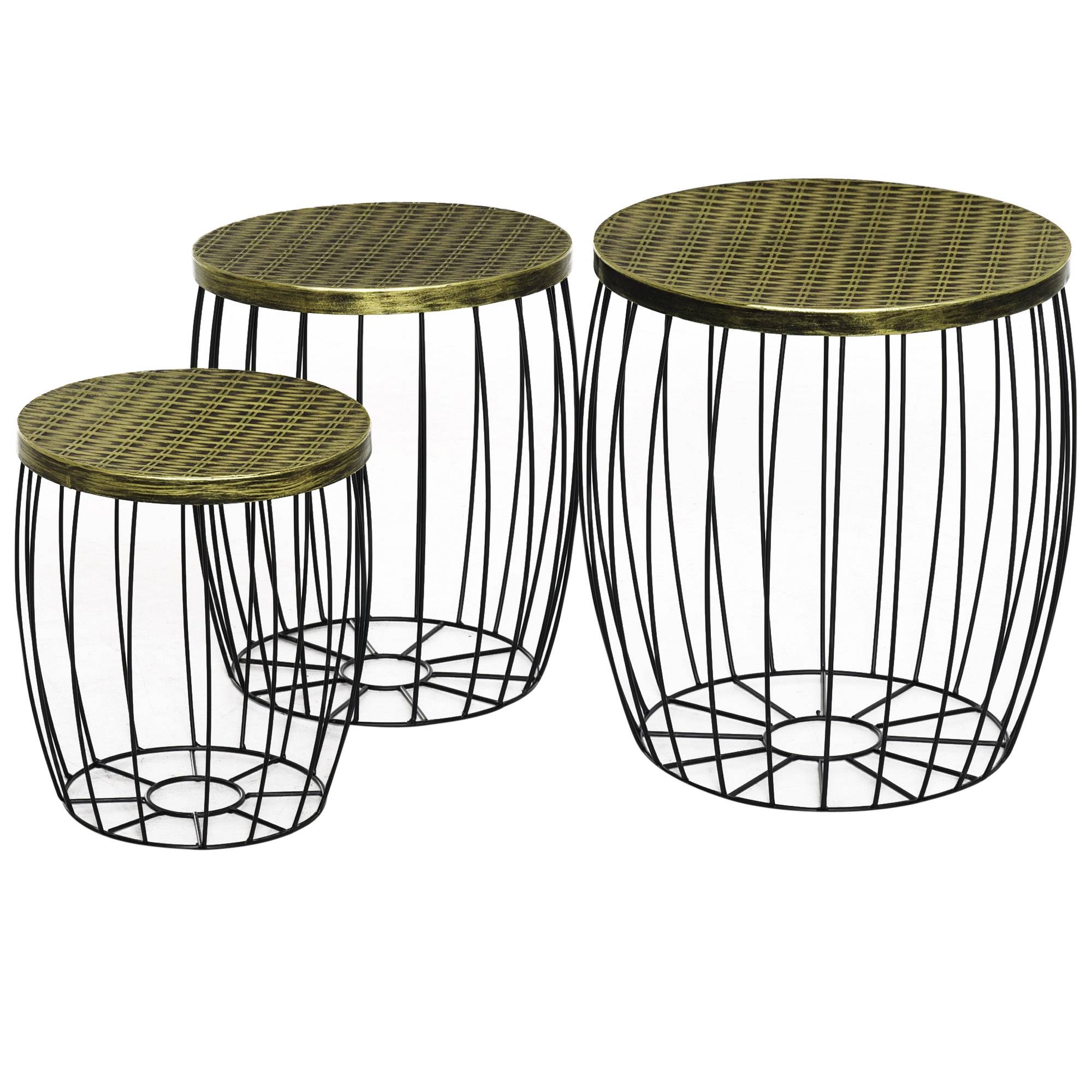 ComfortXL - Lot 3 tables d'appoint empilables métal rotin pour jardin rangement intégré noir - ComfortXL Outdoor Living - Image 1