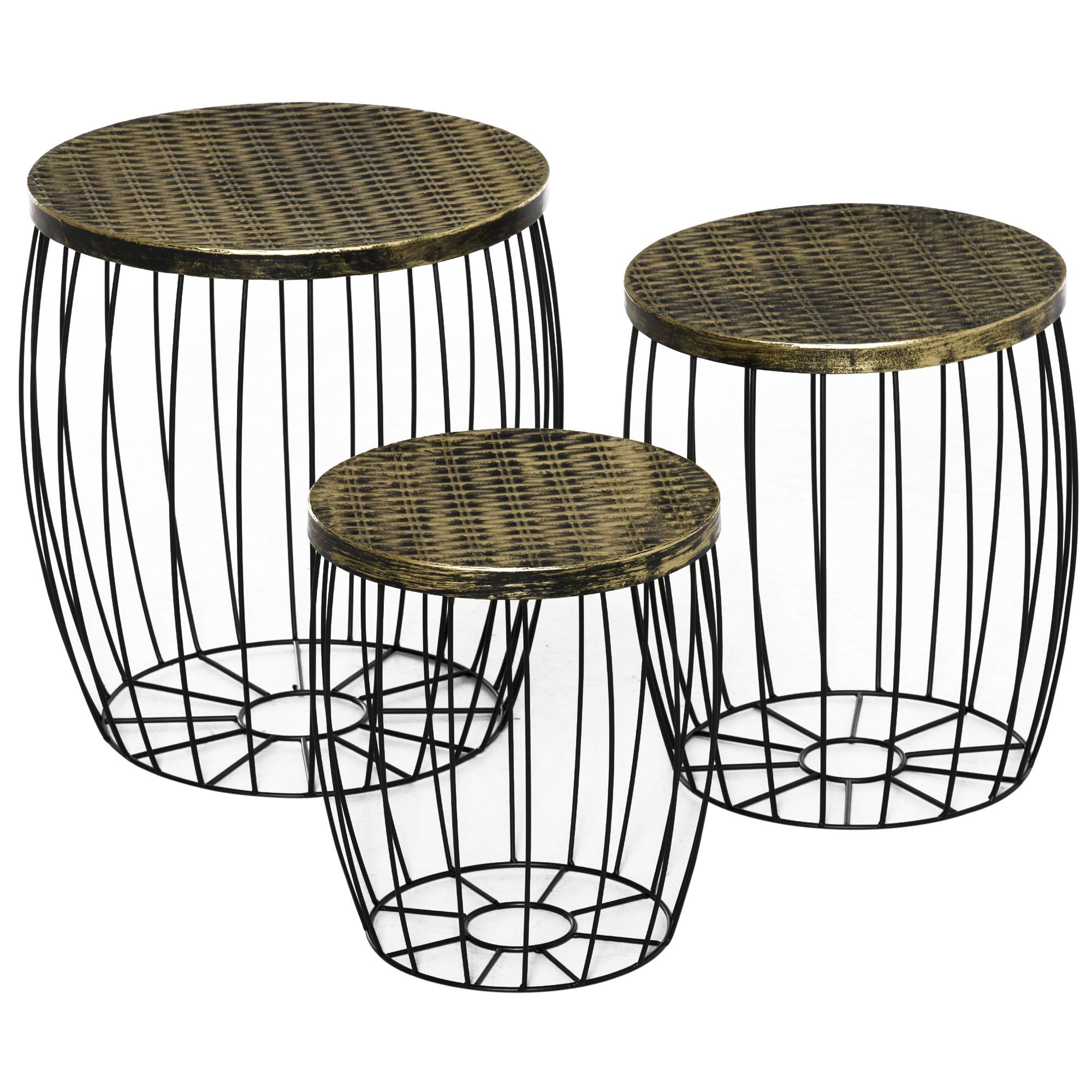 ComfortXL - Lot 3 tables d'appoint empilables métal rotin pour jardin rangement intégré noir - ComfortXL Outdoor Living - Image 2
