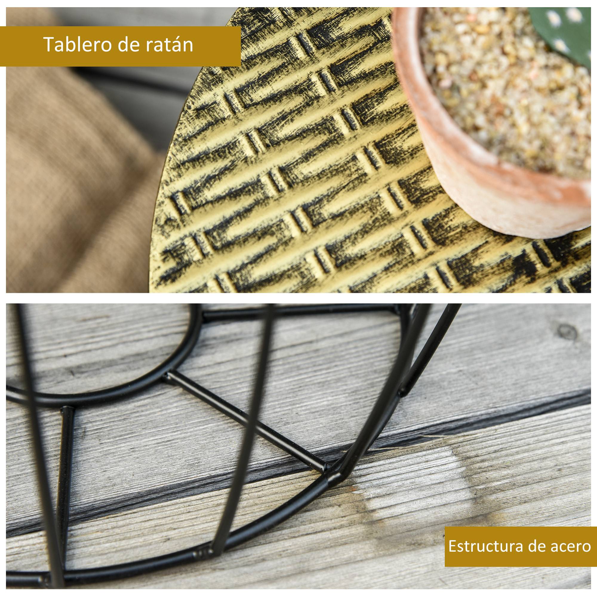 ComfortXL - Lot 3 tables d'appoint empilables métal rotin pour jardin rangement intégré noir - ComfortXL Outdoor Living - Image 8