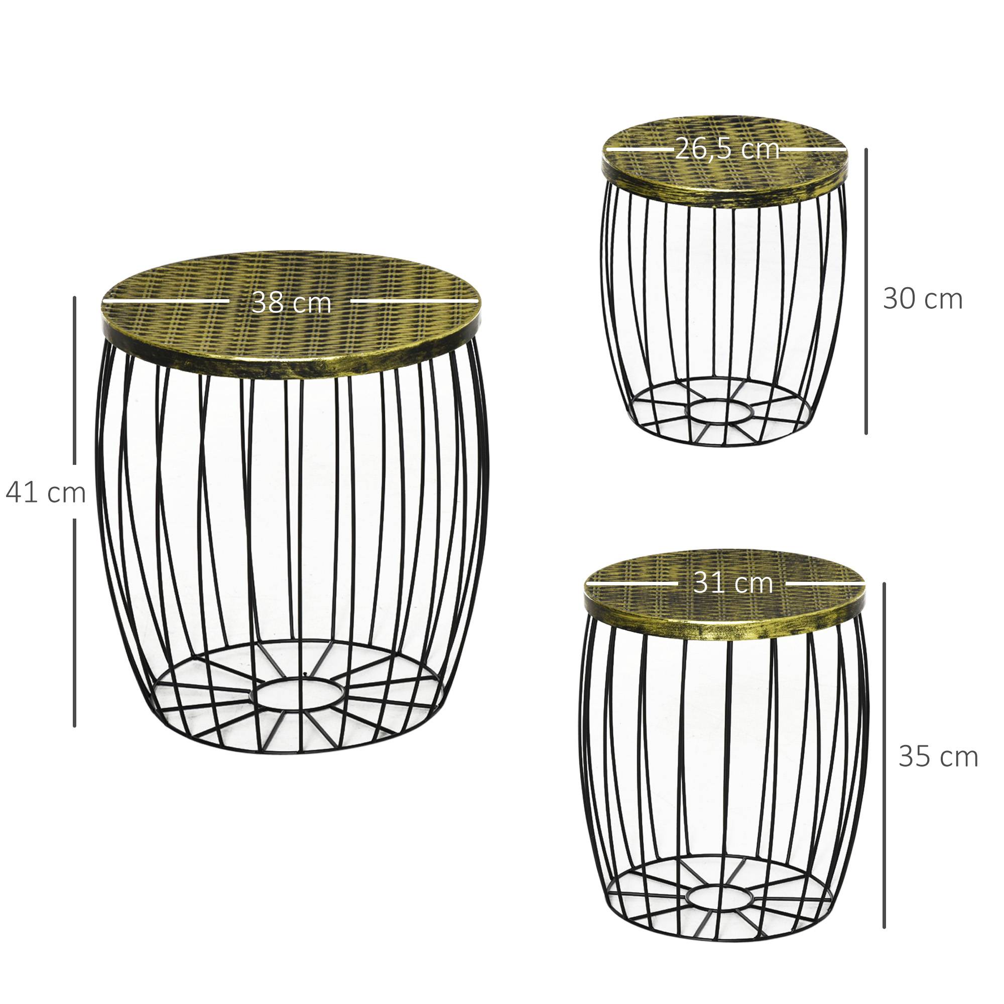 ComfortXL - Lot 3 tables d'appoint empilables métal rotin pour jardin rangement intégré noir - ComfortXL Outdoor Living - Image 5