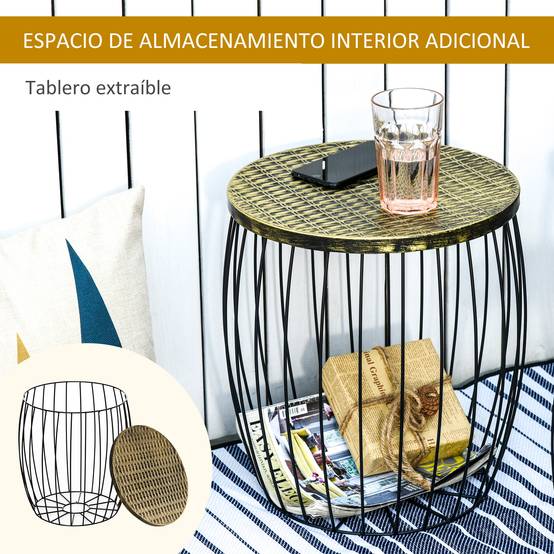 ComfortXL - Lot 3 tables d'appoint empilables métal rotin pour jardin rangement intégré noir - ComfortXL Outdoor Living - Image 7