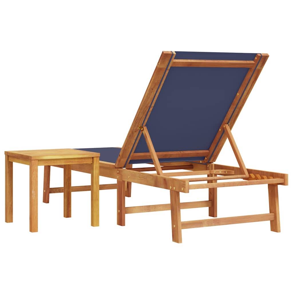 Chaise longue | Transat | Bain de soleil et table bleu bois d'acacia solide et textilène - Image 5