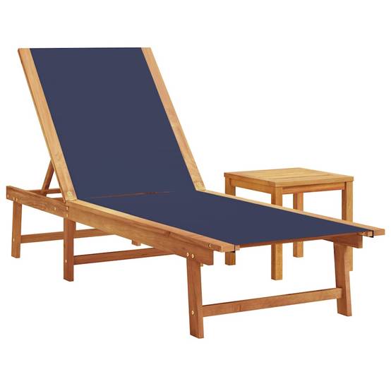 Chaise longue | Transat | Bain de soleil et table bleu bois d'acacia solide et textilène - Image 1