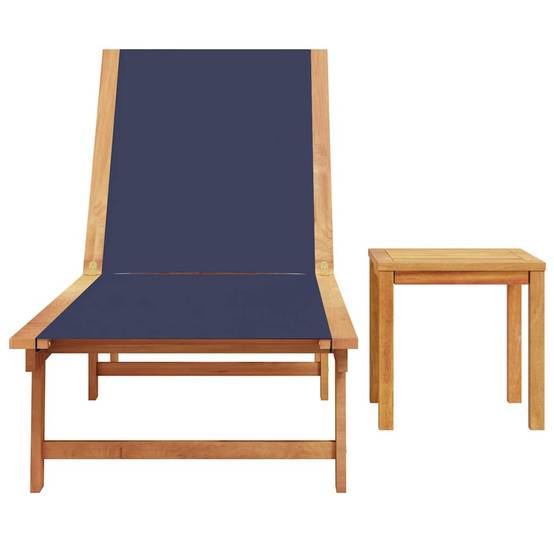 Chaise longue | Transat | Bain de soleil et table bleu bois d'acacia solide et textilène - Image 3