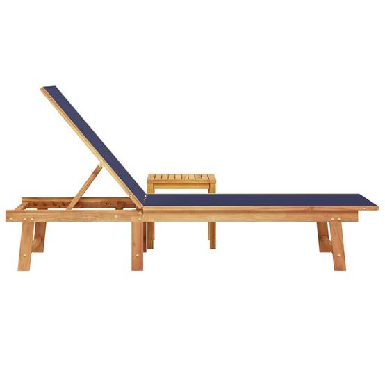 Chaise longue | Transat | Bain de soleil et table bleu bois d'acacia solide et textilène - Image 4
