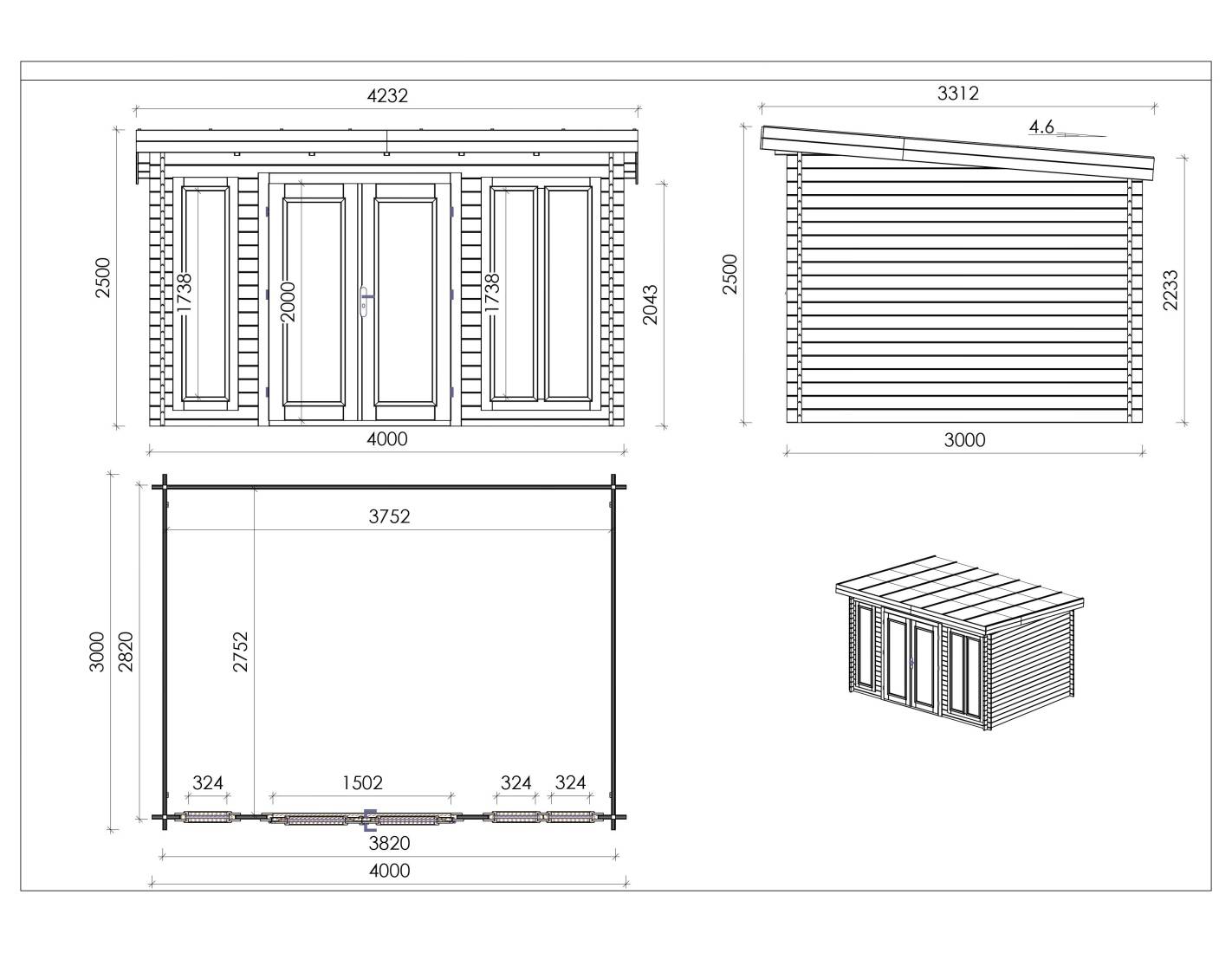 Altanka - Abri de jardin en bois - 12m2 - 4x3m - Ep. 34mm - Couleur: naturel - DOM652 - ALTANKA - Image 3