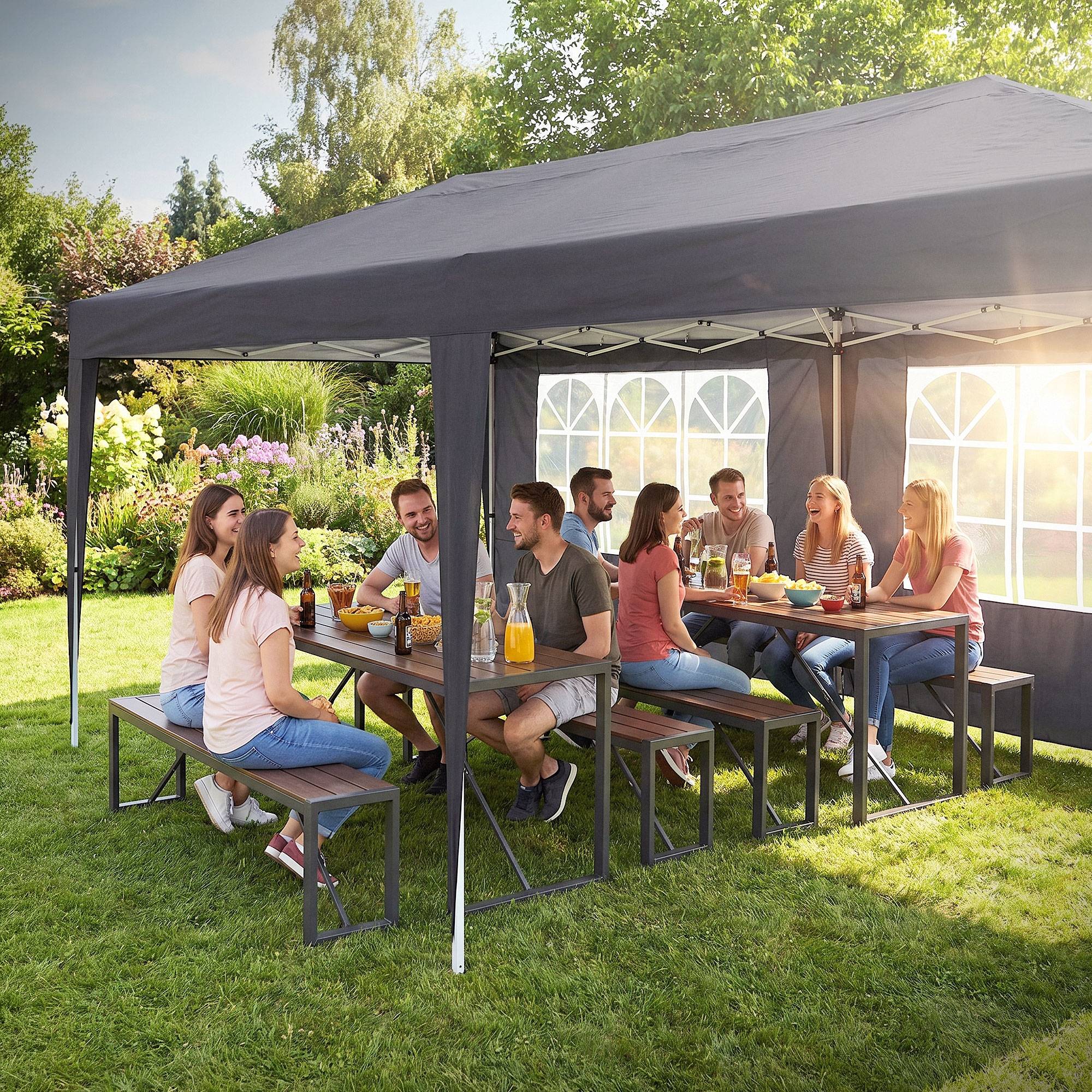 Ecd-Germany - Tonnelle pliante 3x6 m imperméable et réglable, barnum pop up avec 6 parois anti UV sac de transport, tente de réception gazebo de jardin anthracite - Image 10