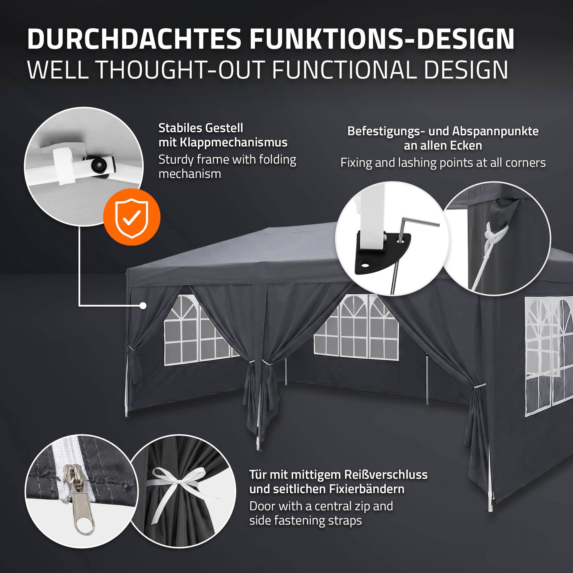 Ecd-Germany - Tonnelle pliante 3x6 m imperméable et réglable, barnum pop up avec 6 parois anti UV sac de transport, tente de réception gazebo de jardin anthracite - Image 3