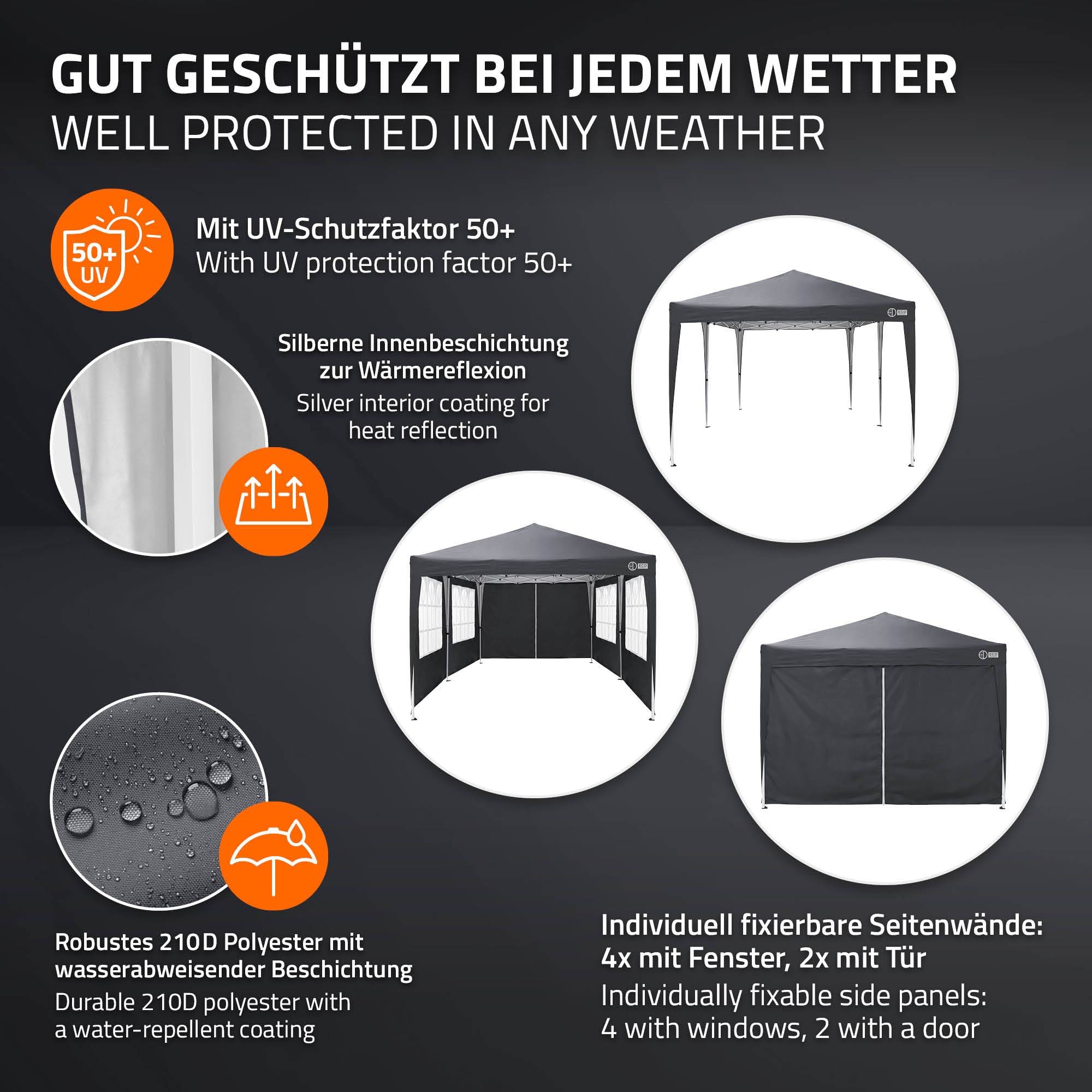 Ecd-Germany - Tonnelle pliante 3x6 m imperméable et réglable, barnum pop up avec 6 parois anti UV sac de transport, tente de réception gazebo de jardin anthracite - Image 5