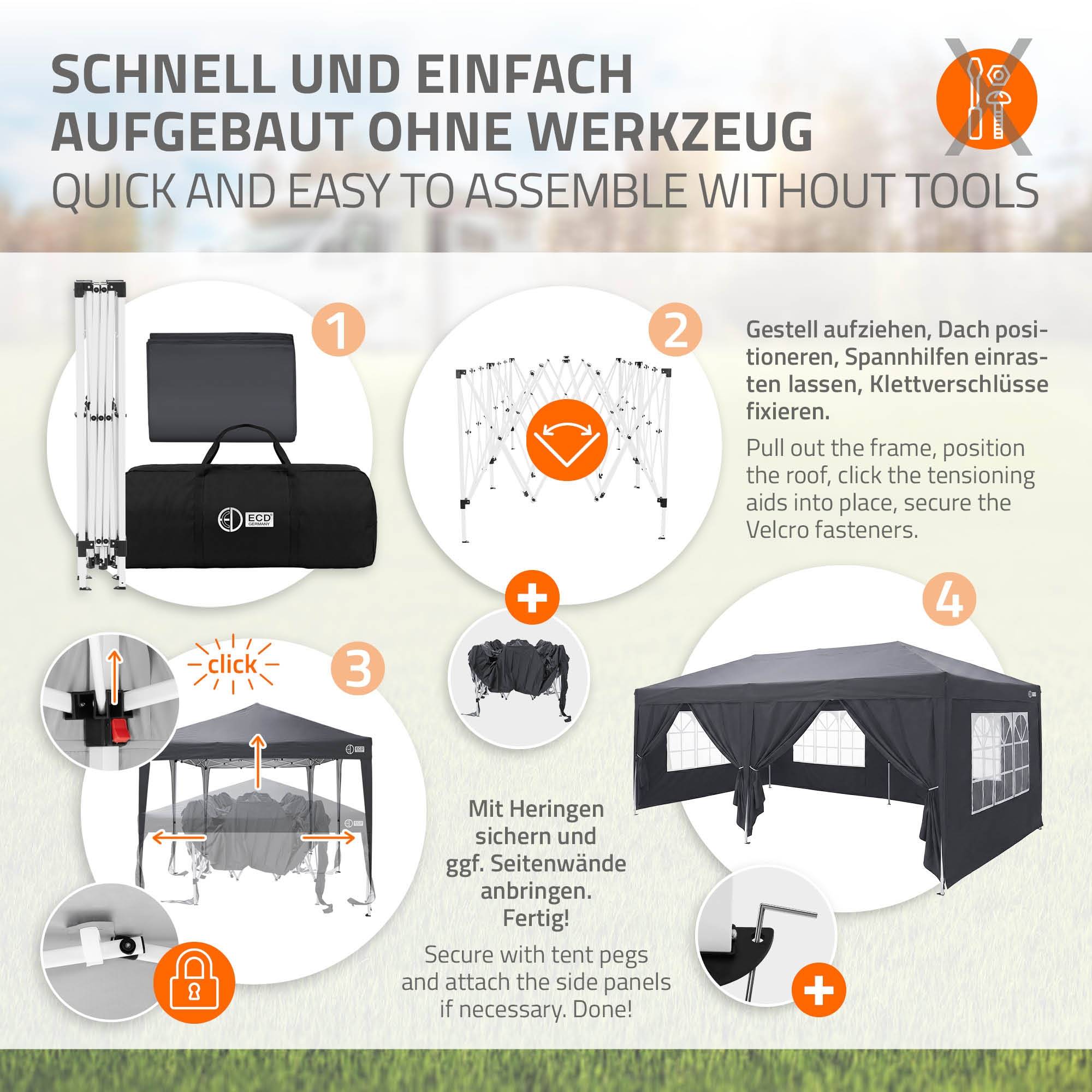 Ecd-Germany - Tonnelle pliante 3x6 m imperméable et réglable, barnum pop up avec 6 parois anti UV sac de transport, tente de réception gazebo de jardin anthracite - Image 4