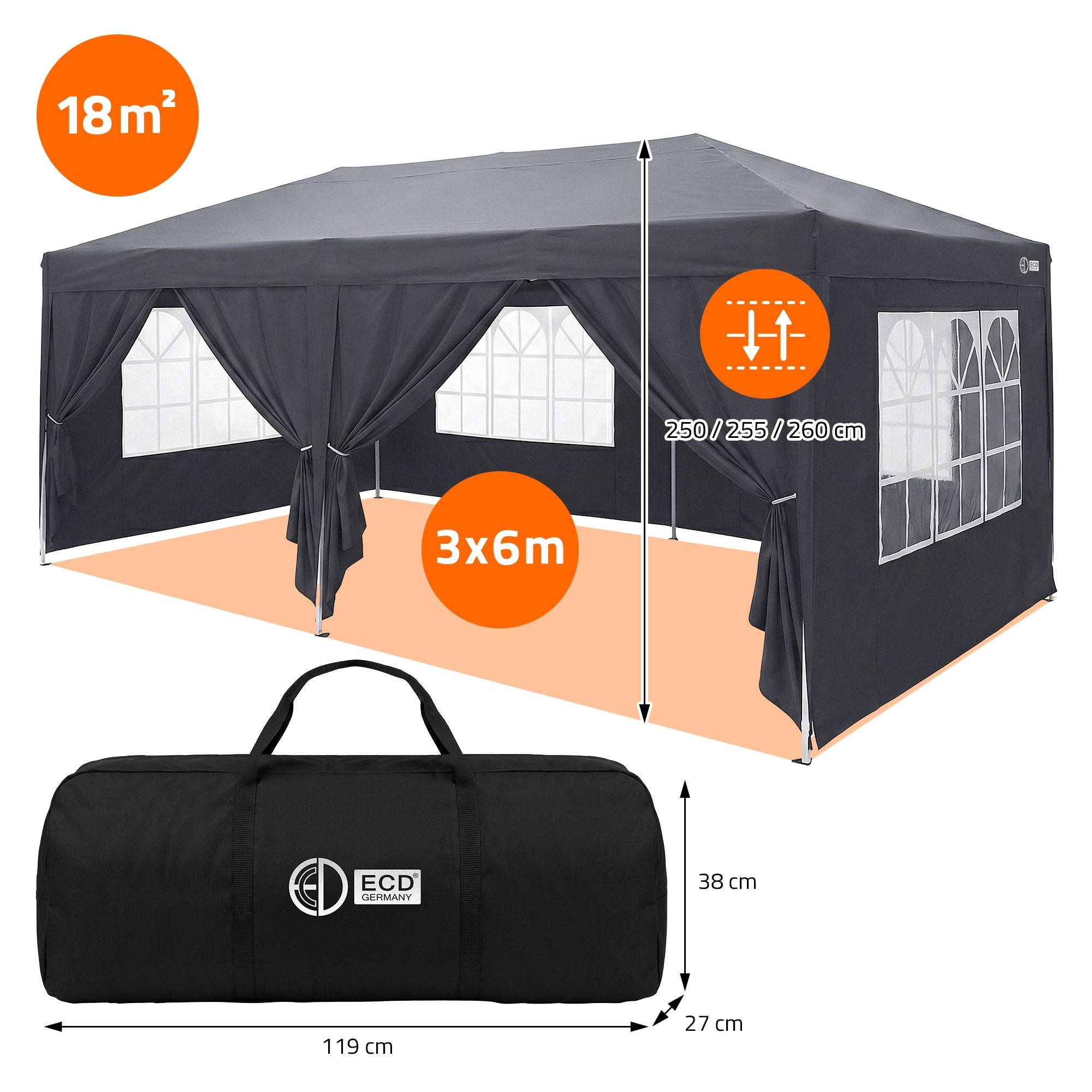 Ecd-Germany - Tonnelle pliante 3x6 m imperméable et réglable, barnum pop up avec 6 parois anti UV sac de transport, tente de réception gazebo de jardin anthracite - Image 9
