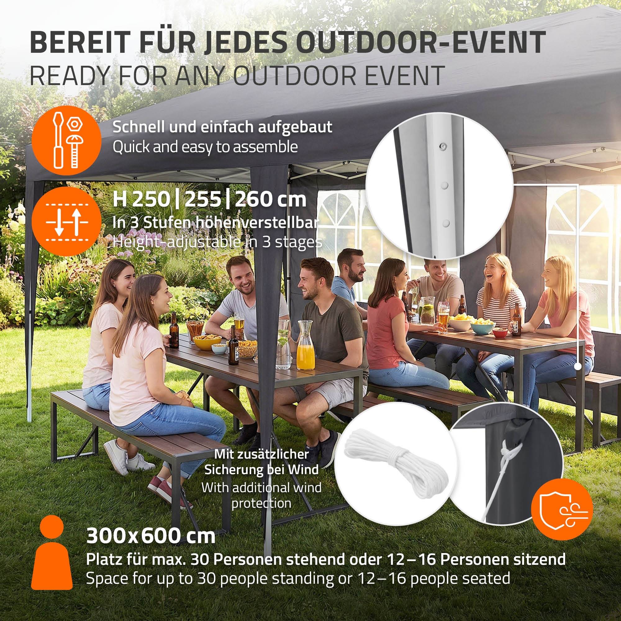 Ecd-Germany - Tonnelle pliante 3x6 m imperméable et réglable, barnum pop up avec 6 parois anti UV sac de transport, tente de réception gazebo de jardin anthracite - Image 7