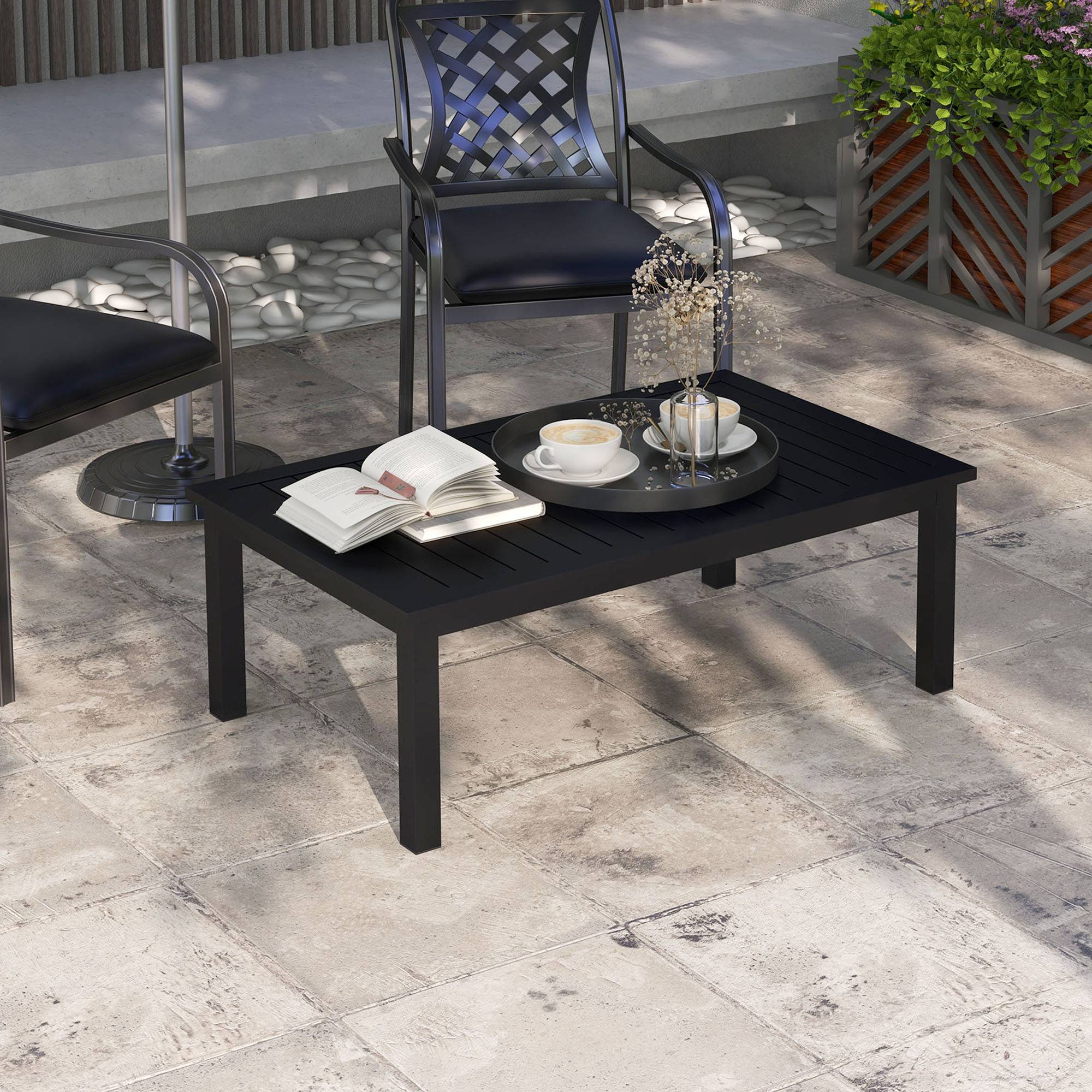 PANGIVO - Table basse de jardin aluminium noir 100 x 60 x 37 cm - PANGIVO - Image 3