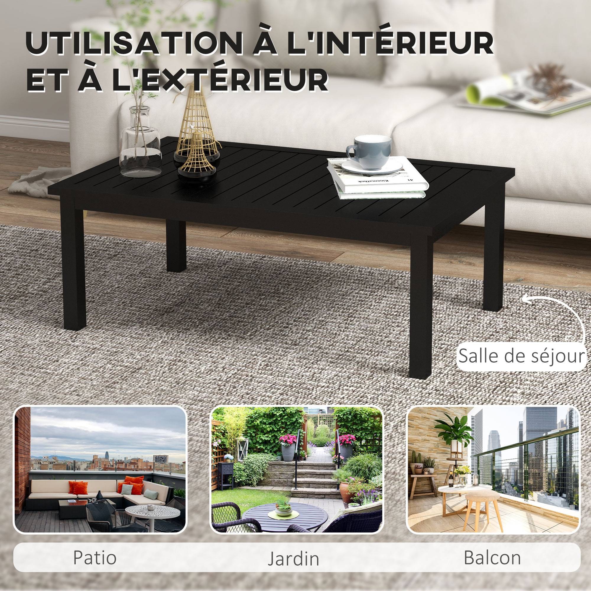 PANGIVO - Table basse de jardin aluminium noir 100 x 60 x 37 cm - PANGIVO - Image 7