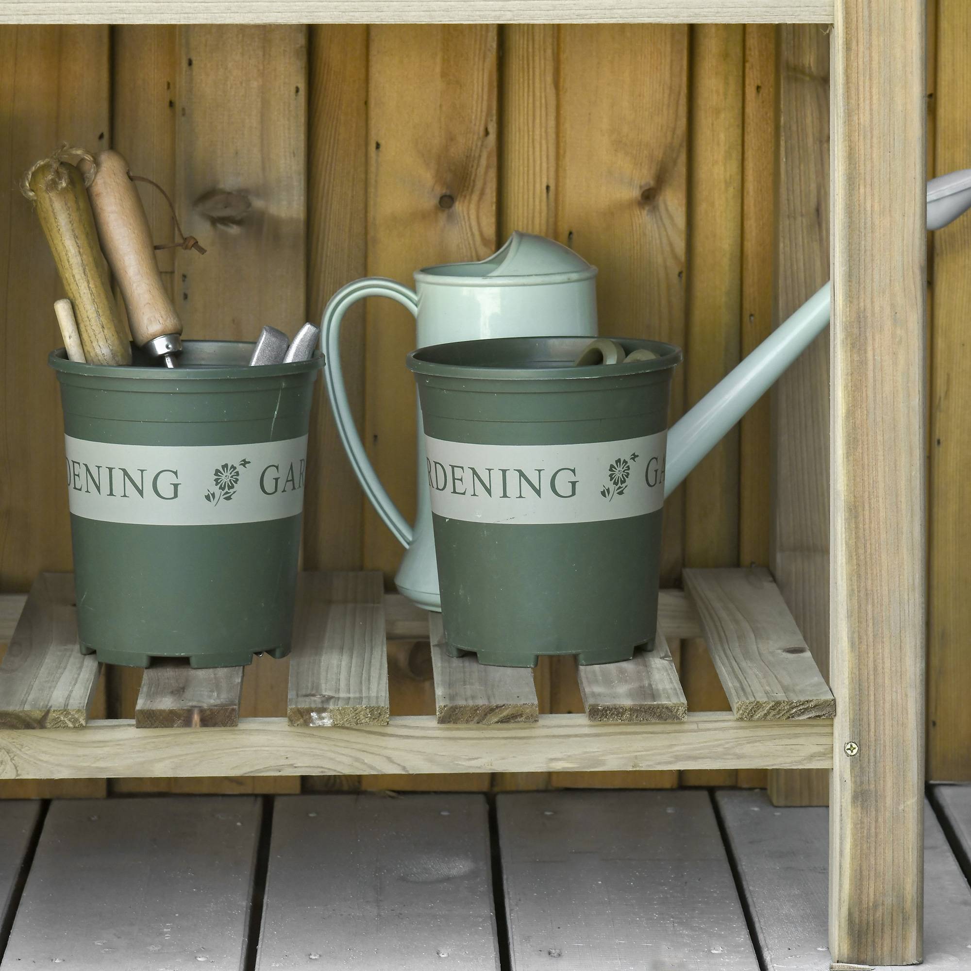 ComfortXL - Jardinière surélevée en bois de sapin 91 x 51 x 76 cm coloris naturel pour balcon et jardin avec étagère - Image 9